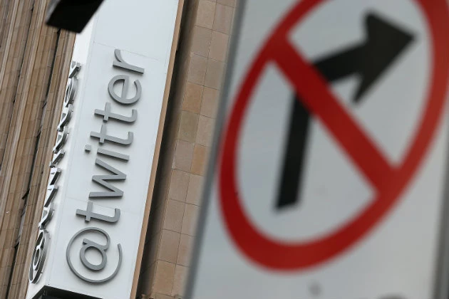 A sign is posted on the exterior of the Twitter headquarters in San Francisco, California.