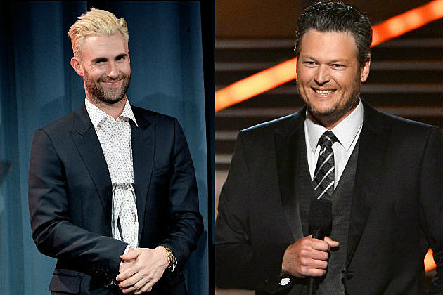 Maroon 5 singer and Voice coach Adam Levine (L) Country singer and Voice coach Blake Shelton (R)